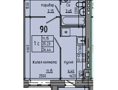 1-к. квартира, 26,4&nbsp;м²