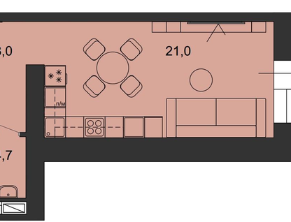 Студия, 33,7&nbsp;м²