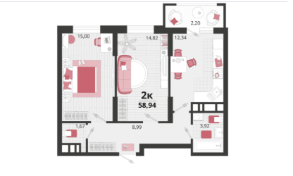 2-к. квартира, 58,9&nbsp;м²