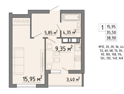 1-к. квартира, 39&nbsp;м²