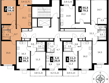 2-к. квартира, 59 м²