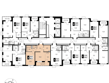 2-к. квартира, 50&nbsp;м²