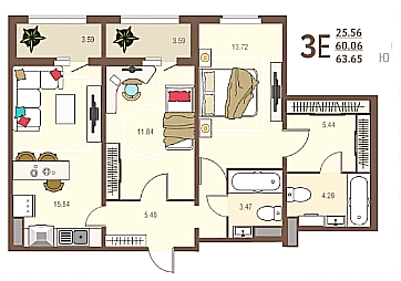 3-к. квартира, 63,7&nbsp;м²