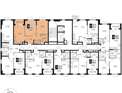 2-к. квартира, 58&nbsp;м²