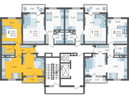 2-к. квартира, 60&nbsp;м²