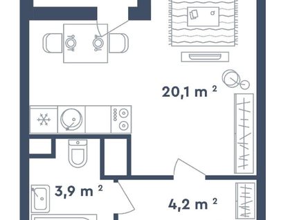 Студия, 29,4&nbsp;м²