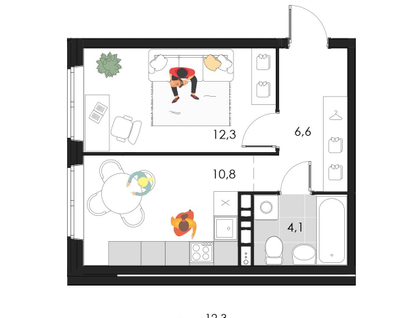 1-к. квартира, 33&nbsp;м²