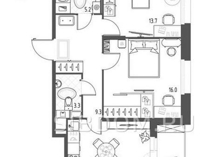 2-к. квартира, 64,4 м²