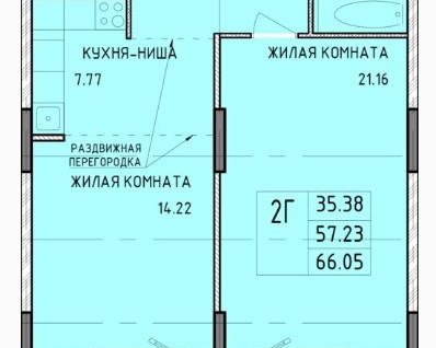 2-к. квартира, 58,1&nbsp;м²