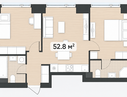 2-к. квартира, 53&nbsp;м²