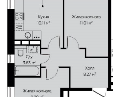 2-к. квартира, 42,4 м²