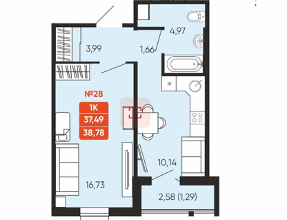1-к. квартира, 4193&nbsp;м²