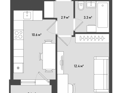1-к. квартира, 31&nbsp;м²