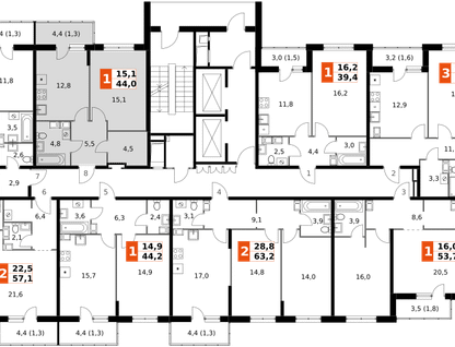 1-к. квартира, 44&nbsp;м²