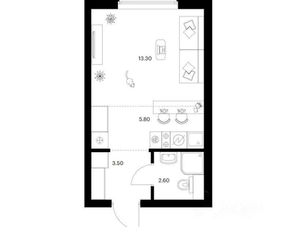 Студия, 25,2&nbsp;м²