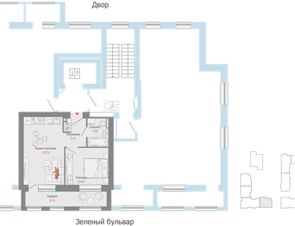 2-к. квартира, 41&nbsp;м²