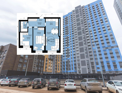 3-к. квартира, 53,8 м²