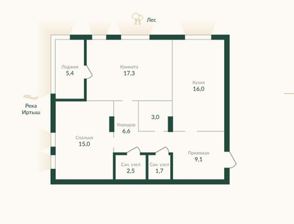 2-к. квартира, 79,2&nbsp;м²