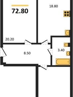 2-к. квартира, 73,5 м²