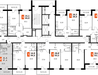 2-к. квартира, 57&nbsp;м²