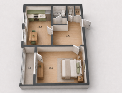 1-к. квартира, 45,8&nbsp;м²