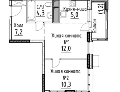 2-к. квартира, 38,8&nbsp;м²