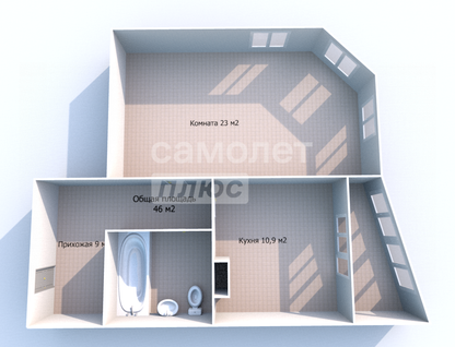 1-к. квартира, 46&nbsp;м²