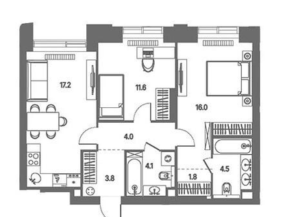 2-к. квартира, 63 м²