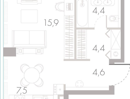 1-к. квартира, 37 м²