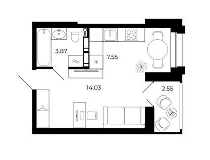 Студия, 28,1 м²