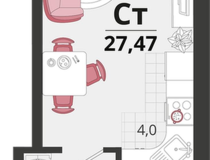 Студия, 27,5&nbsp;м²