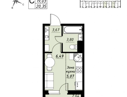 1-к. квартира, 20&nbsp;м²