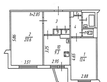 2-к. квартира, 57,5 м²