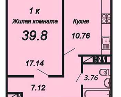1-к. квартира, 39,8&nbsp;м²