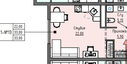 1-к. квартира, 33&nbsp;м²