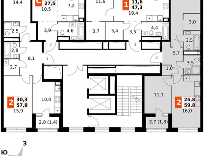 2-к. квартира, 59&nbsp;м²