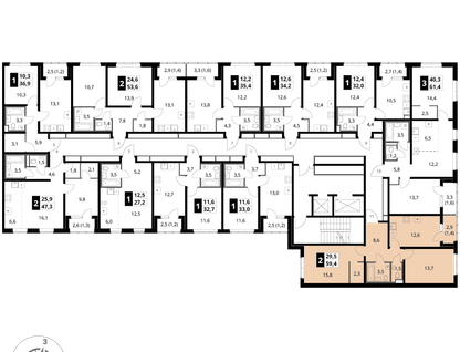 2-к. квартира, 59 м²