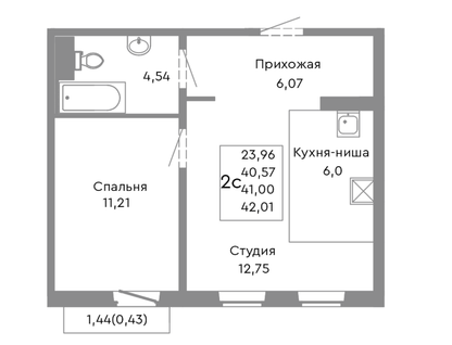 1-к. квартира, 41 м²