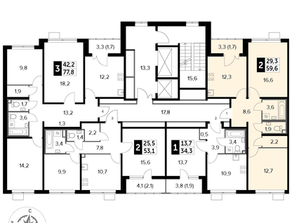 2-к. квартира, 59&nbsp;м²