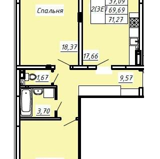 2-к. квартира, 71,2&nbsp;м²