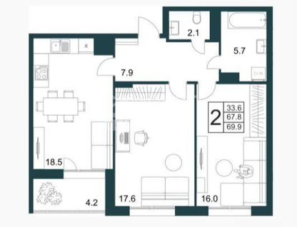 2-к. квартира, 69,9&nbsp;м²
