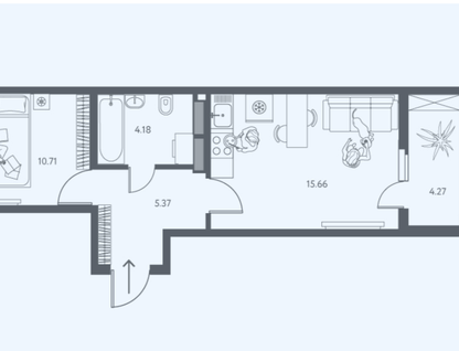 1-к. квартира, 38,1 м²