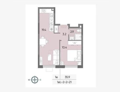 1-к. квартира, 35,9&nbsp;м²