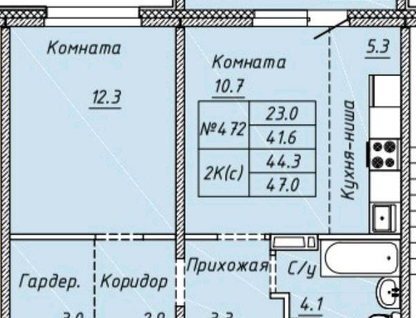 1-к. квартира, 41,6&nbsp;м²