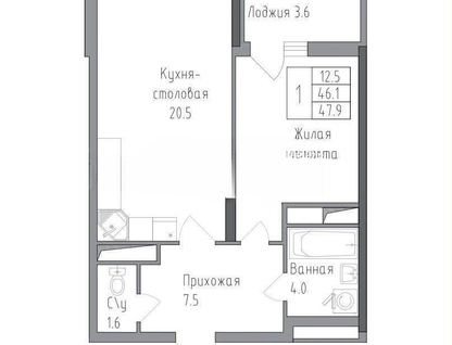 2-к. квартира, 47,9&nbsp;м²