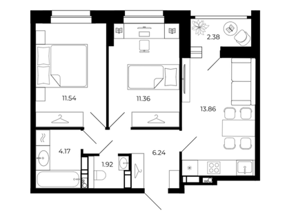 2-к. квартира, 50&nbsp;м²