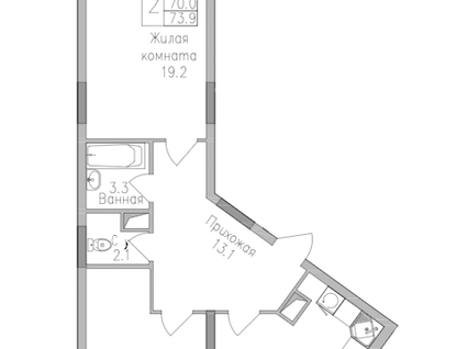 2-к. квартира, 73,9&nbsp;м²