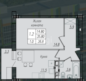 1-к. квартира, 36,1&nbsp;м²