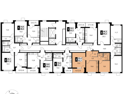 2-к. квартира, 52&nbsp;м²