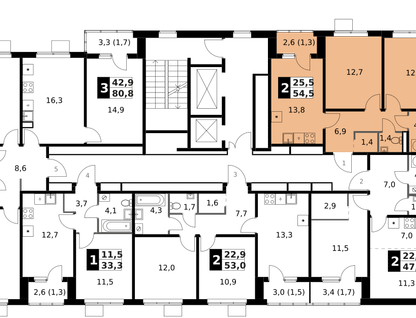 2-к. квартира, 54 м²